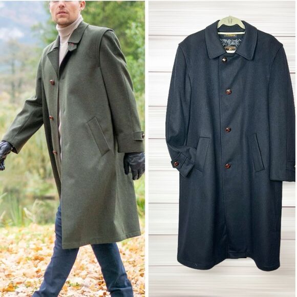 Steinbock Austria Black Hunting Loden Overcoat Wool Blend Long Lined Coat US 38 - Picture 1 of 15